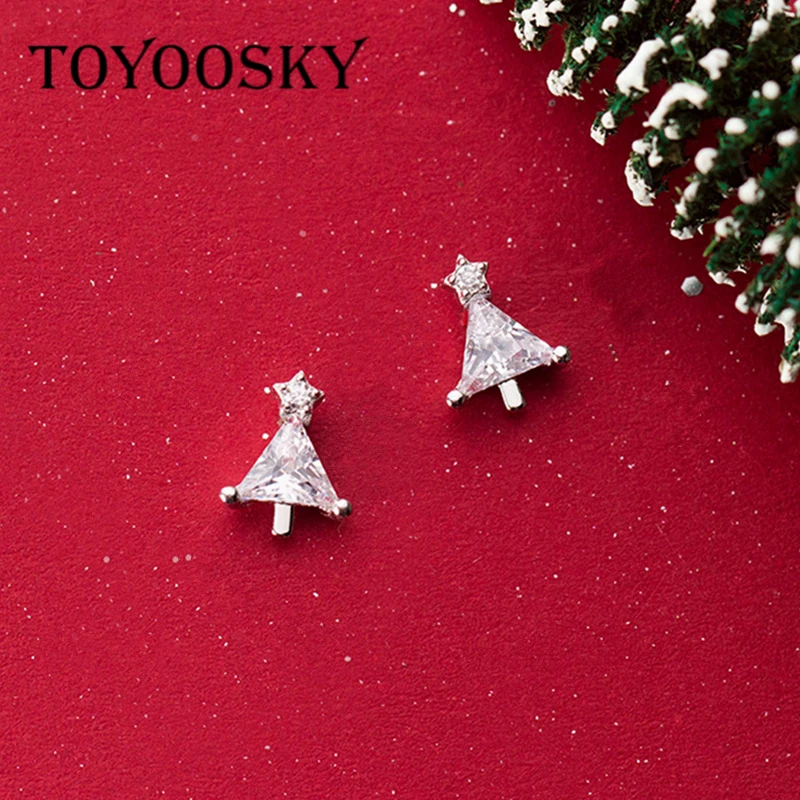 Gioielli Di Natale 100% In Argento Sterling 925 Piccolo Star Triangolo Albero Orecchini Con Perno Con Cubic Zirconia Orecchini Orecchini