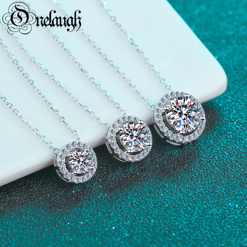 Collana Moissanite Certificata Onelaugh Per Donna 2Ct Vvs Brilliant Moissanite Diamond Halo Collane Con Ciondolo Regalo Di Anniversario