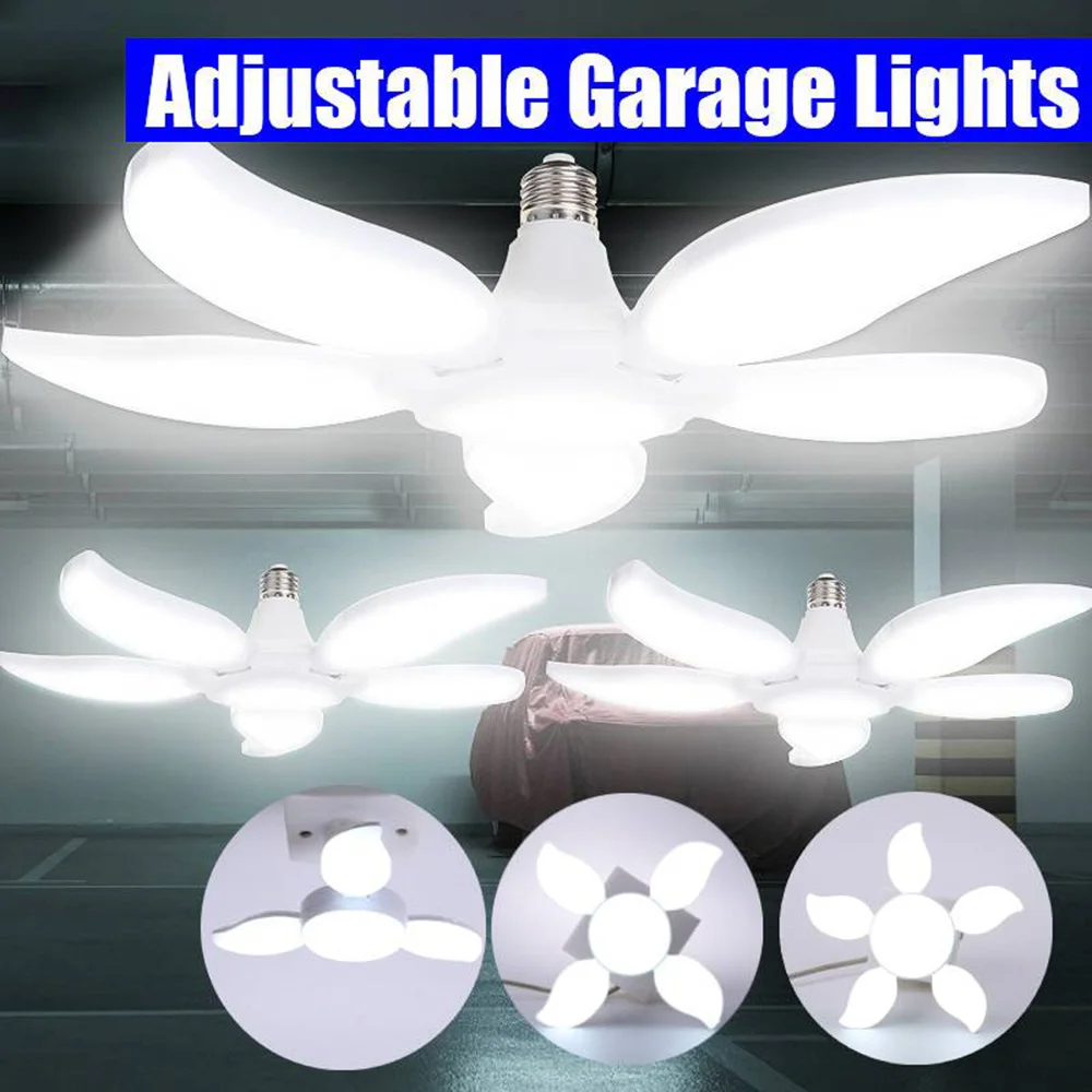 45W 50W 55W E27 Led Garage Light Ventilatori Pieghevoli Blade Workshop Plafoniere Apparecchio Lampada Deformabile Illuminazione Industriale