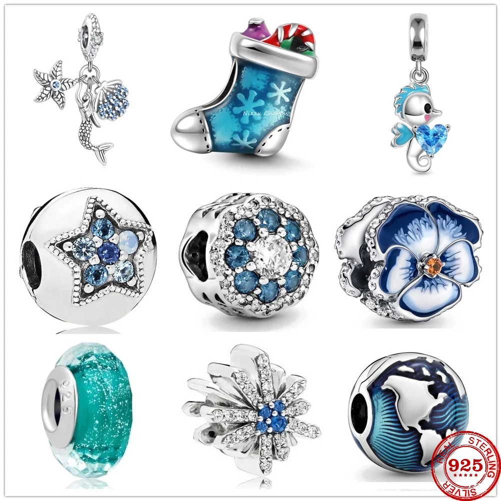 925 Sterling Silver Ocean Series Fish Tail Pearl Rainbow Unicorn Charm Fit Original Charms Pandora Bracciale Bead Jewelry Making