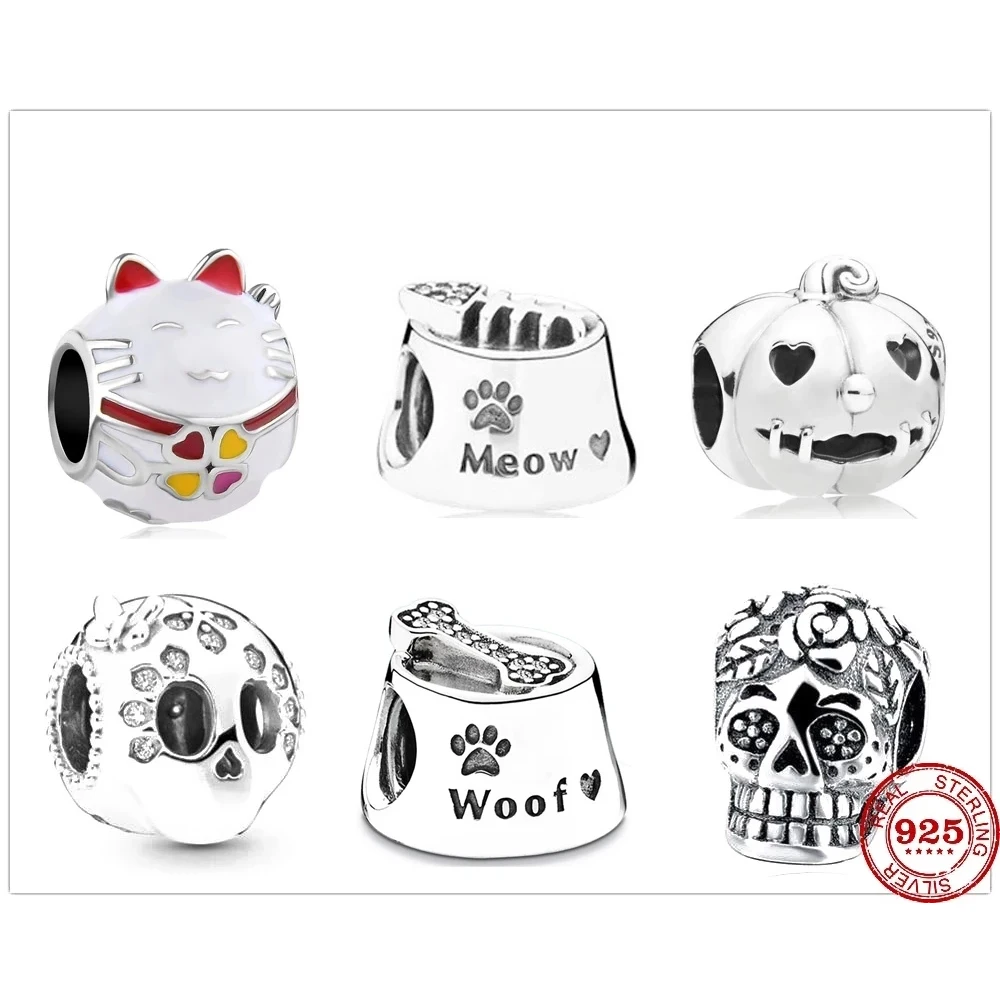 Originale 925 Sterling Silver Metal Beads Skull Pumpkin Unicorn Cat Dog Pandora Fit Pandora Charm Bracciale Fai Da Te Gioielli Da Donna Regalo