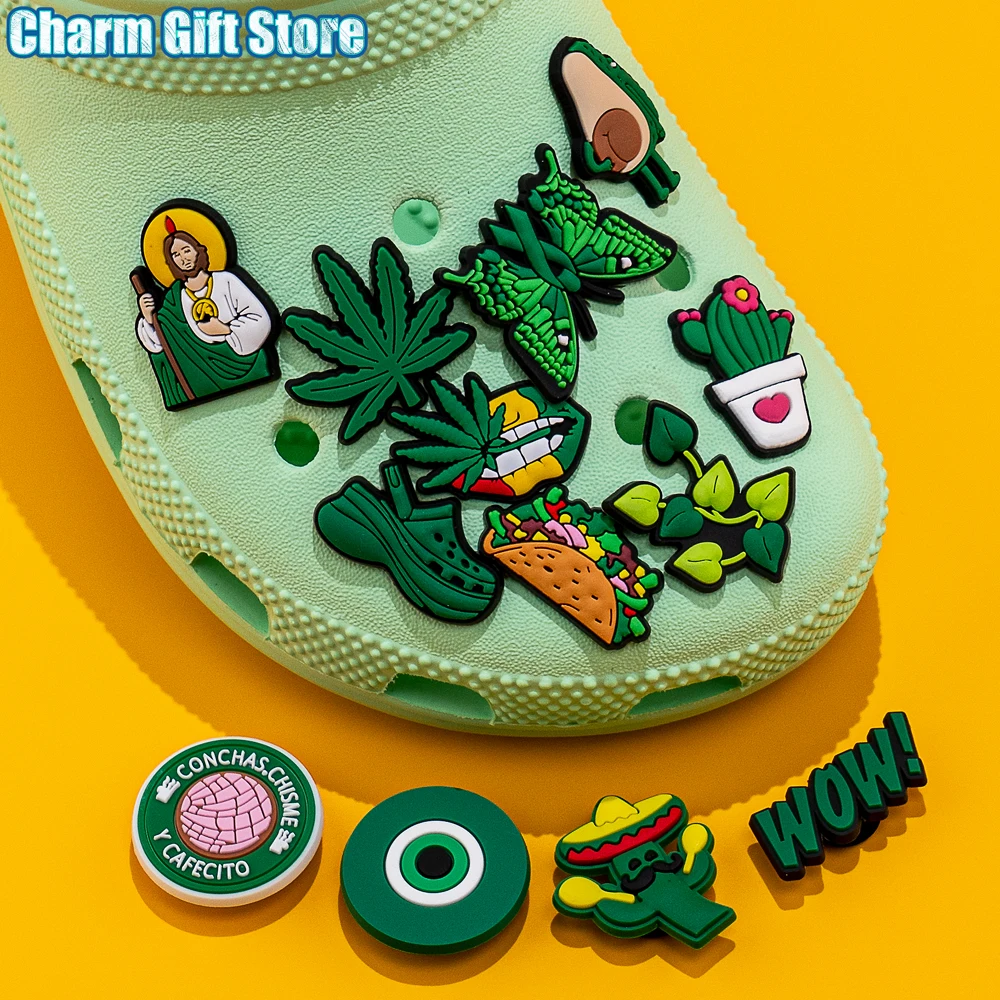 1 Pz Avocado Cactus Shoe Charms Weed Butterfly Croc Charms Green Evil Eye Shoe Clips Decorazioni Bakery Croc Jeans