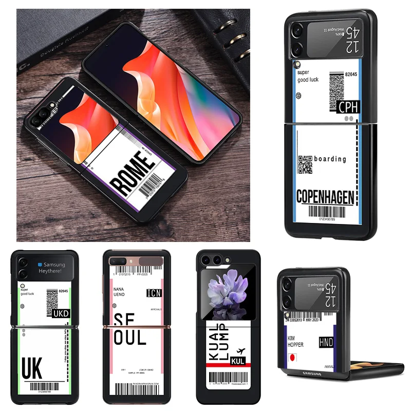 Custodie Per Telefoni Nere In Silicone Duro Per Samsung Zflip5 5G Flip4 Flip3 Roma Uk Travel Ticket Label Galaxy Z Flip 3 4 5 Cover