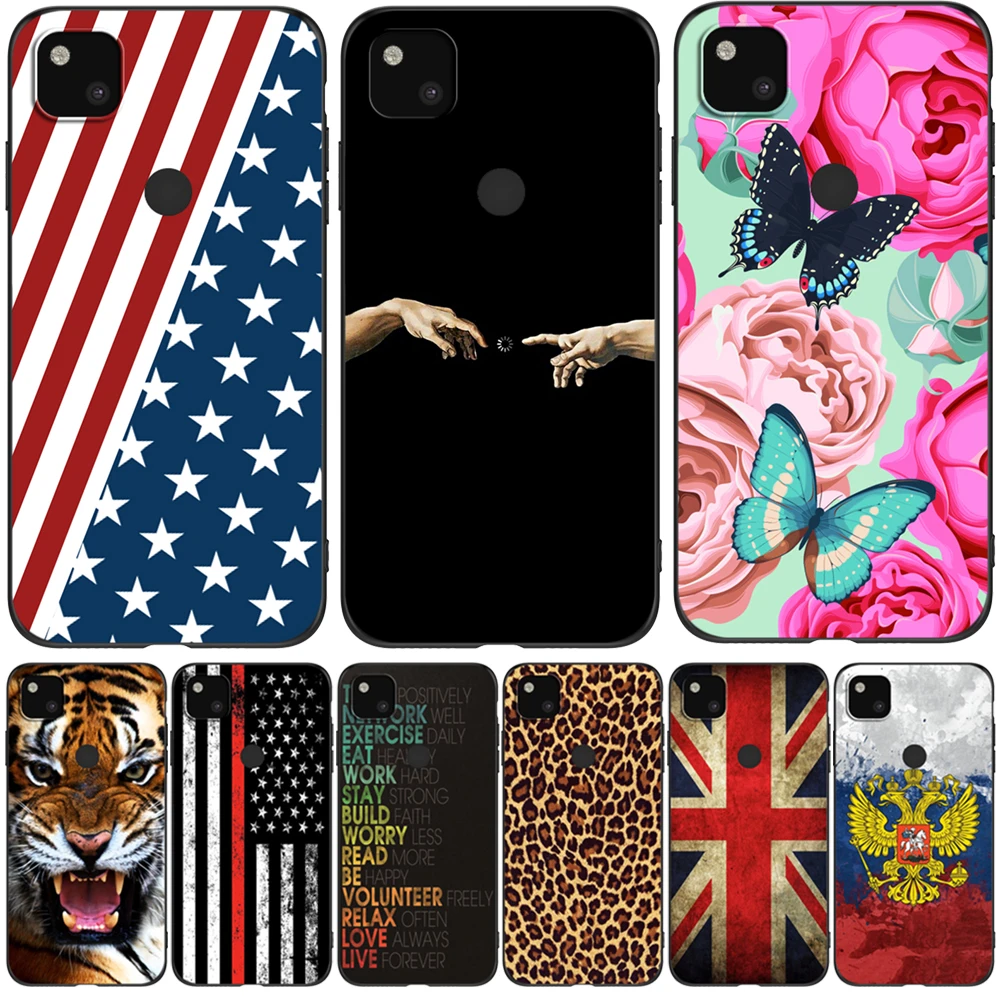 Per Google Pixel 4A 4G 5G Cover Posteriore Custodia In Tpu Nero Antiurto Uk Usa Flag Skull Wolf