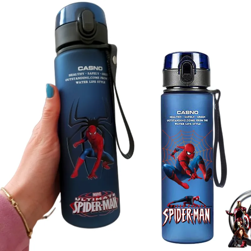 560Ml Spiderman Anime Bottiglia D'Acqua Iron Man Captain America Boys Cartoon Plastic Drinking Cups Bambini Adult Water Glass