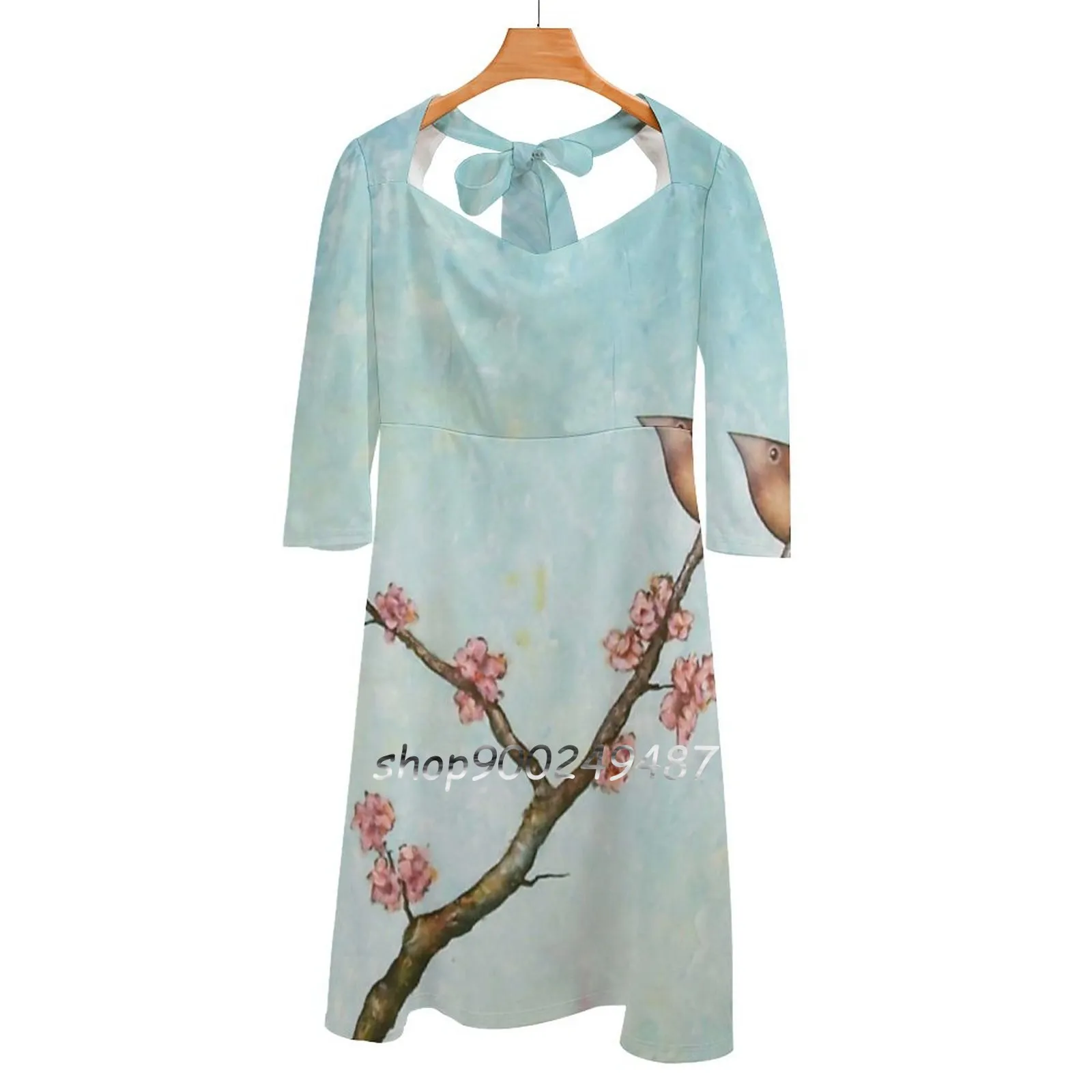 Rendezvous Square Neck Dress Cute Abiti Larghi Con Stampa Elegante Beach Party Dress Blue Landscape Sky Flowers Love Tree Nature