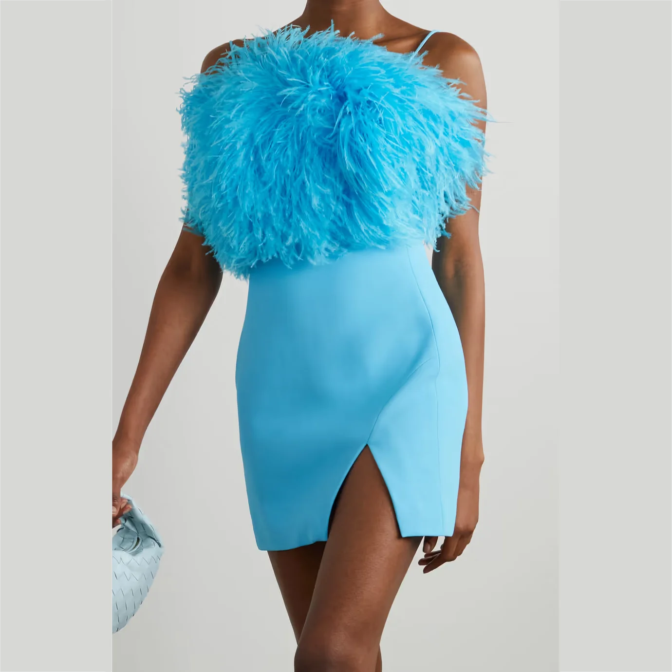 Sky Blue Elegant Feathers Short Party Dresses Spaghetti Strap Women Mini Cocktail Prom Dresses Custom Made Spedizione Gratuita