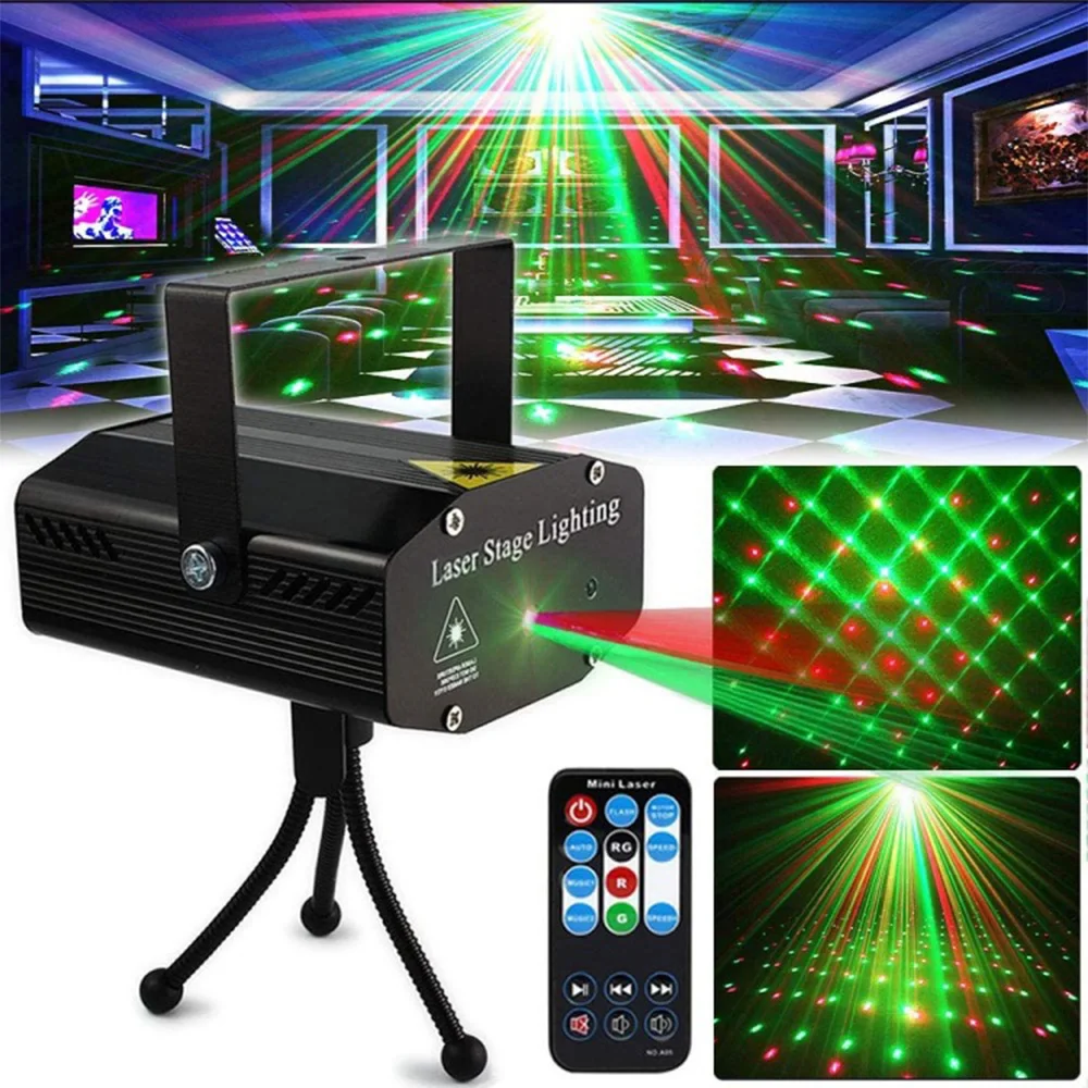 Laser Star Party Lights Telecomando Disco Dj Stage Lighting Starry Sky Projector Sound Activated Strobe Per Feste Di Compleanno