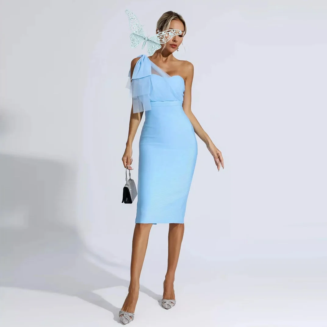 Abiti Da Ritorno A Casa Blu Cielo Abiti Da Ballo Aderenti Sexy Con Una Spalla Abiti Lunghi Da Festa Per Club Da Donna Abiti Lunghi Vestidos