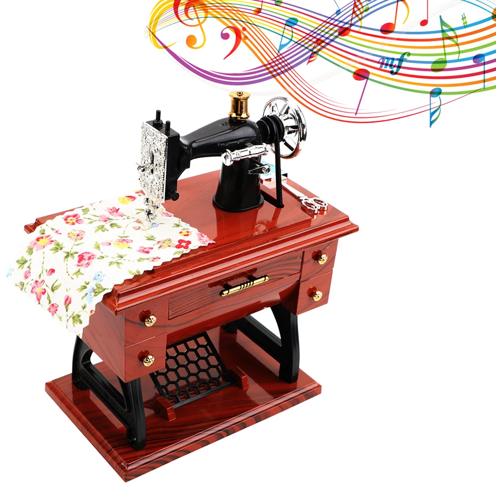 Mini Sewing Machine Style Music Box Christmas Gift New Year Gift Birthday Gifts Plastic Hand Crank Vintage Music Boxes