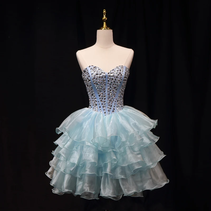 Sunnybridal Short Sky Blue Homecoming Dress Sexy Prom Gown Beaded 2022 Luxury Mini Length Short Prom Dresses Party Gown