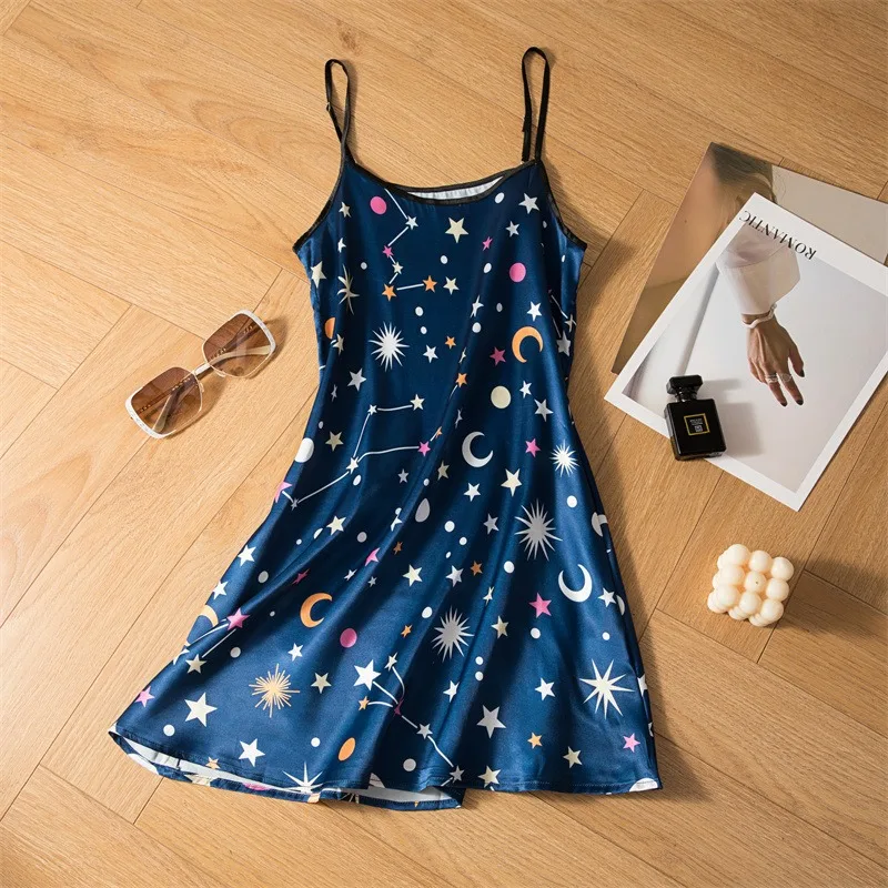 Camicia Da Notte Sexy Da Donna In Seta Con Scollo A V Cielo Stellato Indumenti Da Notte Lingerie Babydoll Camicia Da Notte Mini Senza Maniche Camicia 