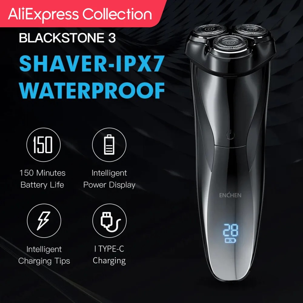 Aliexpress Collection Enchen Rasoio Elettrico 3D Blackstone 3 Ipx7 Rasoio Impermeabile Wet And Dry Dual Use Face Beard Battery