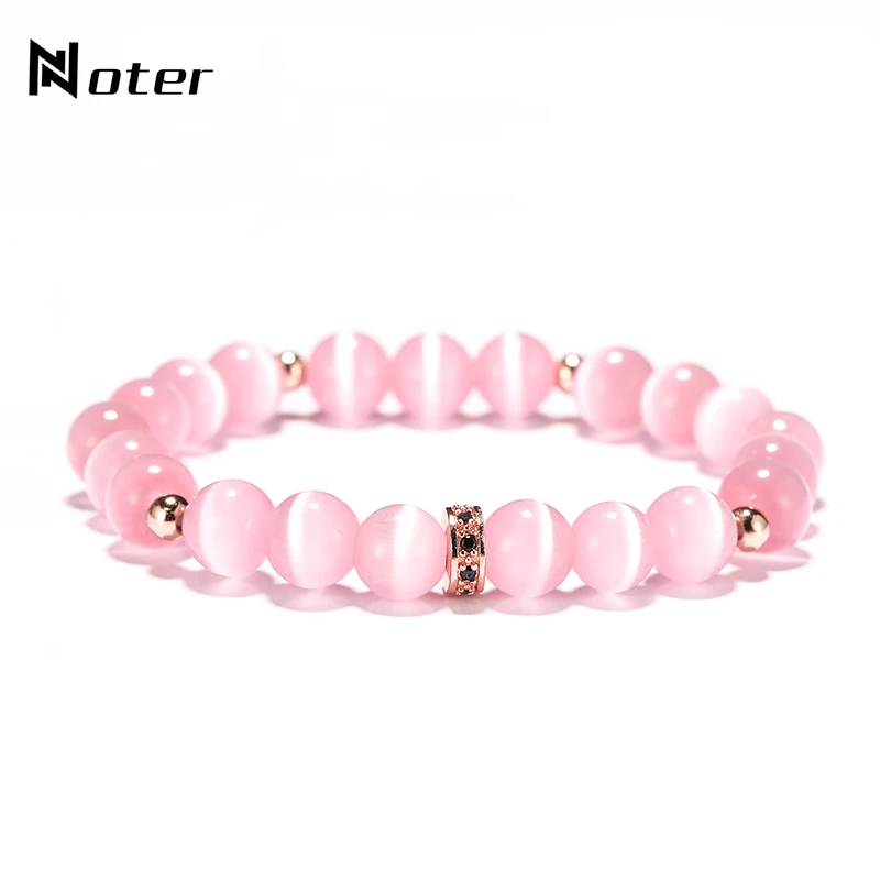Noter Pink Cat Eyes Bracciale In Pietra Per Donna Ragazze Smooth Moonstone Beaded Brazlet Lovers Jewelry Friendship Braclet Opal Beads