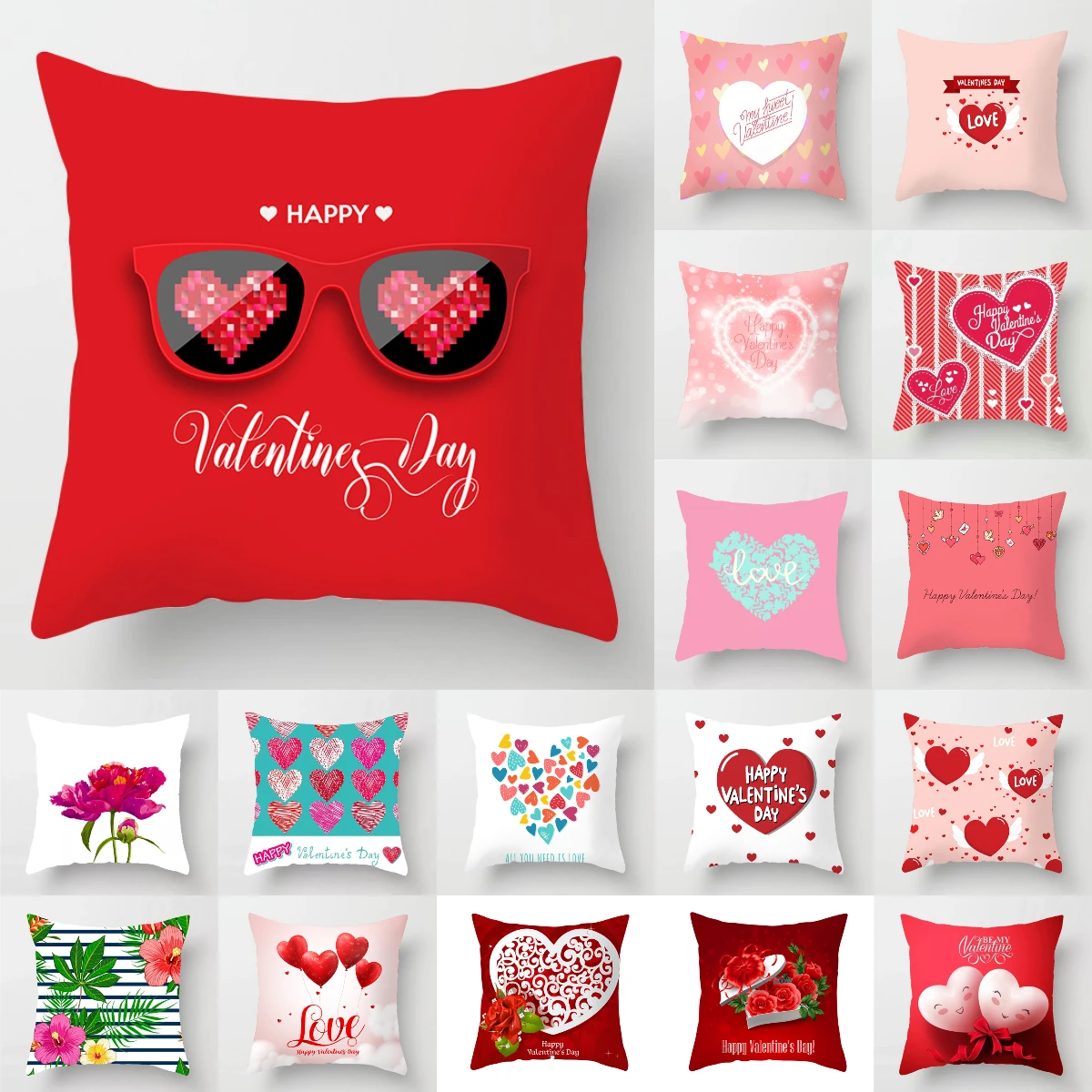New Red Pink San Valentino Amanti Cuore Federa Floreale Poliestere Cuscino Divano Festa Di Nozze Cuscini Decorativi