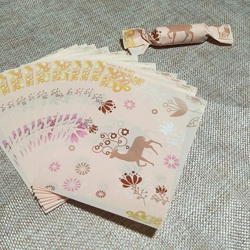 Aq 500 Pz/Lotto Pink Magic Flower Dreamy Sika Deer Pattern Torrone Wrapping Paper Golden Plant Petal Decoration Party Gift Wrapping