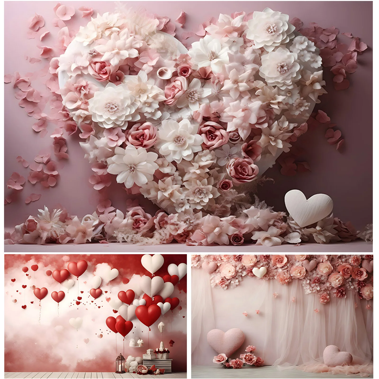 Fondale Fotografico Happy Valentine Day Wedding Party Sfondo Decor Flower Pink Heart Coppia Lover Anniversary Portrait