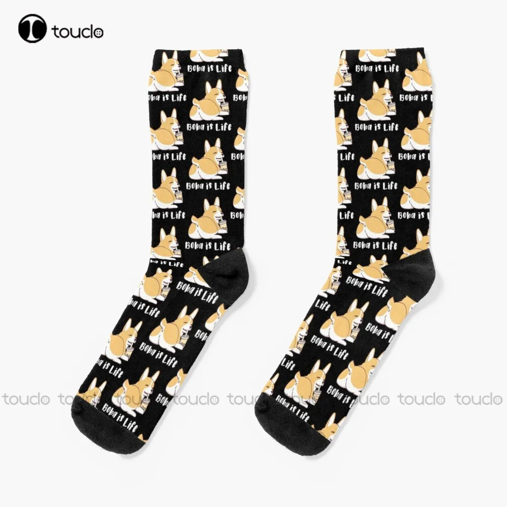 Boba Is Life Corgi Foodie Gift Boba Tea Meme Shirt Bubble Tea Lover Dog Mama Pup Socks Pink Softball Socks 360 ° Digital Print