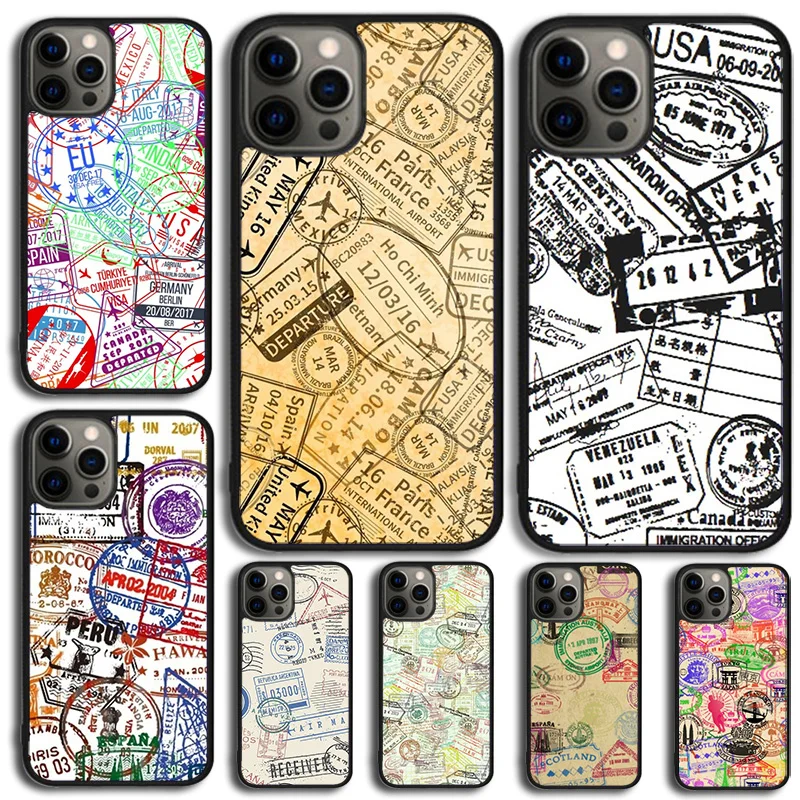 Retro Post Card Passport Timbri Custodia Per Telefono Cover Per Iphone 15 14 Se Xr Xs 11 12 13 Mini Pro Max 6 7 8 Plus