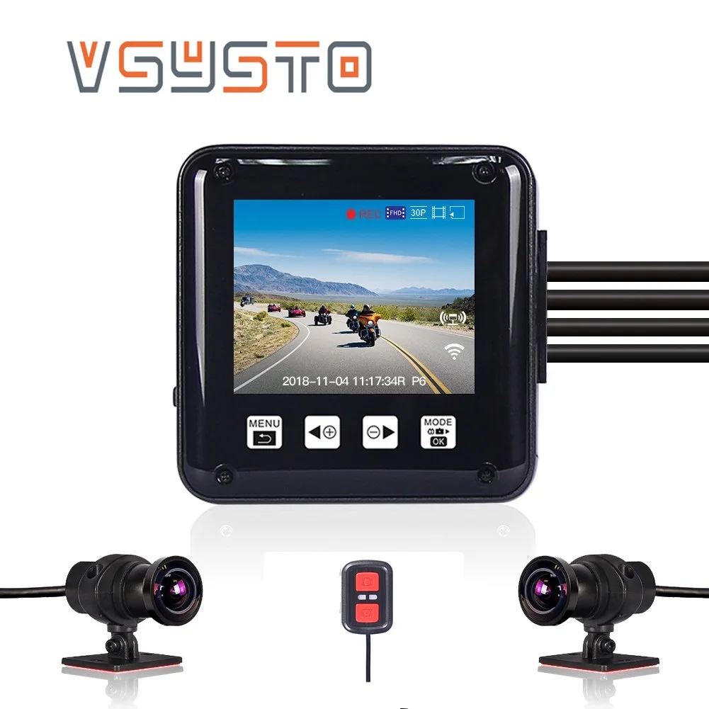 Vsysto Impermeabile Moto Rcycle Dvr Wifi Moto Dash Cam1080P Full Hd Con Sony 323 Dual View Camera 2 "Display Moto Cam Recorder