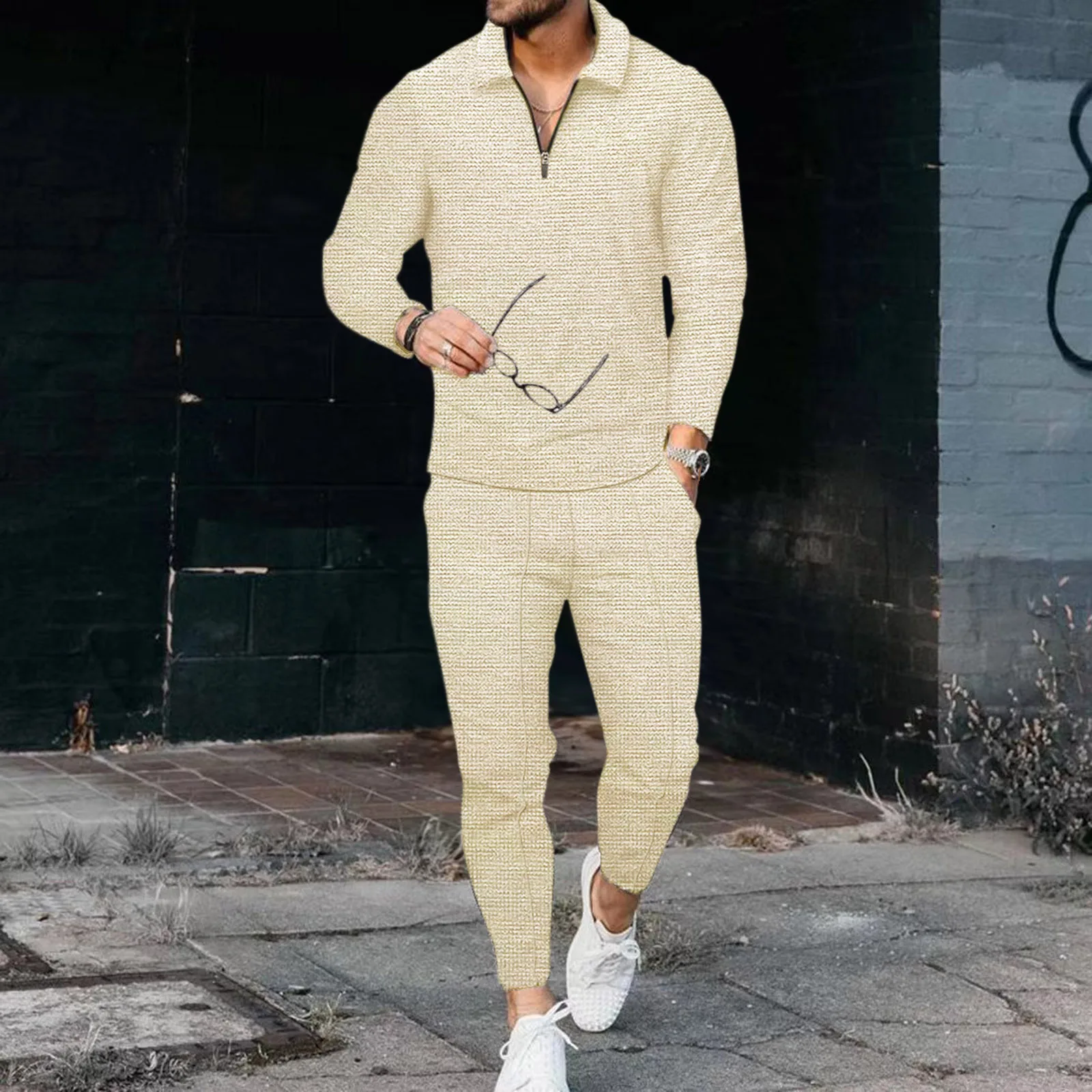 2022 Autumn New Men'S Tracksuit Clothes Sportswear 2 Piece Set Long Sleeve Polo Shirt+Pants Solid Sweatsuit Sports Suits For Mal