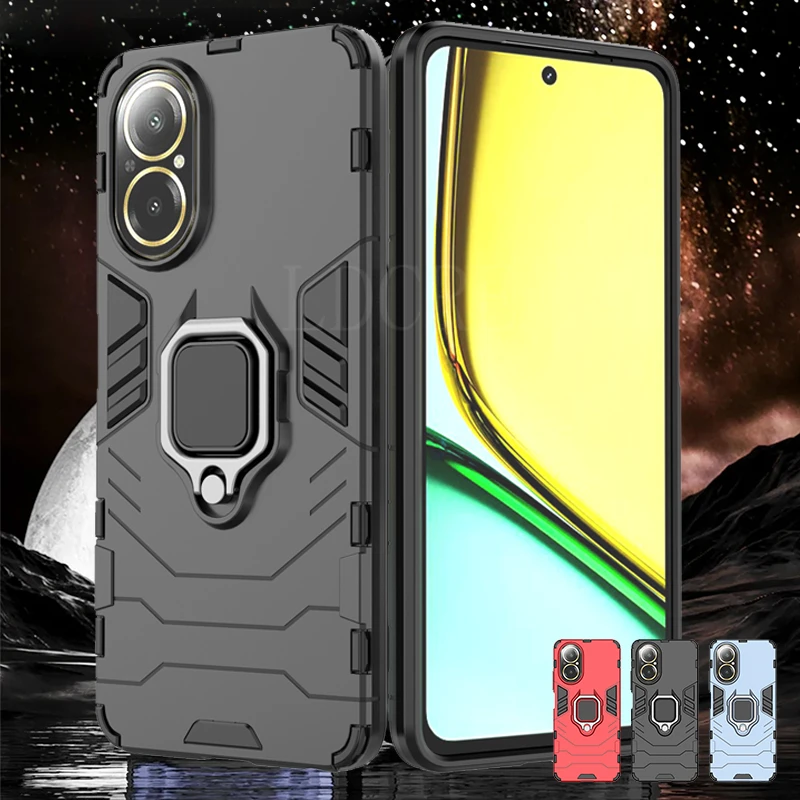 Per Realme C67 Cover Case Realme C67 Capas Antiurto Heavy Bumper Pc Armor Ring Custodia Magnetica Oppo Realme C67 4G Fundas