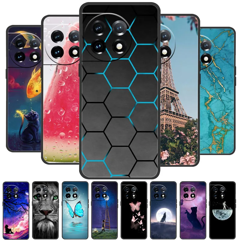 Per Oneplus 11 Custodia Cat Rose Flower Black Cover Soft Frame Funda On For One Plus 11 Oneplus11 5G Custodie Protettive Capa