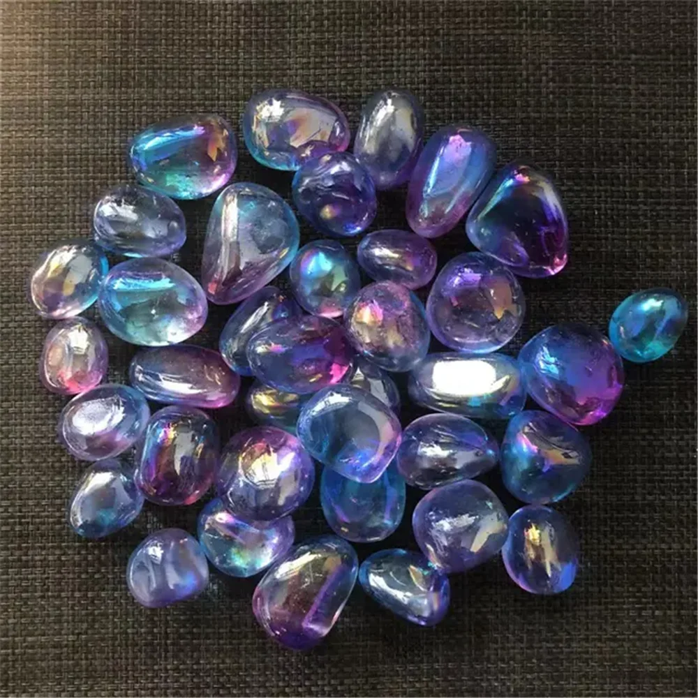 Bulk Natural Blue Aqua Aura Cristallo Di Quarzo Burattato Pietra Ghiaia Angelo Palmstone Reiki Guarigione Minerale Lucido Decorazioni Per La Casa