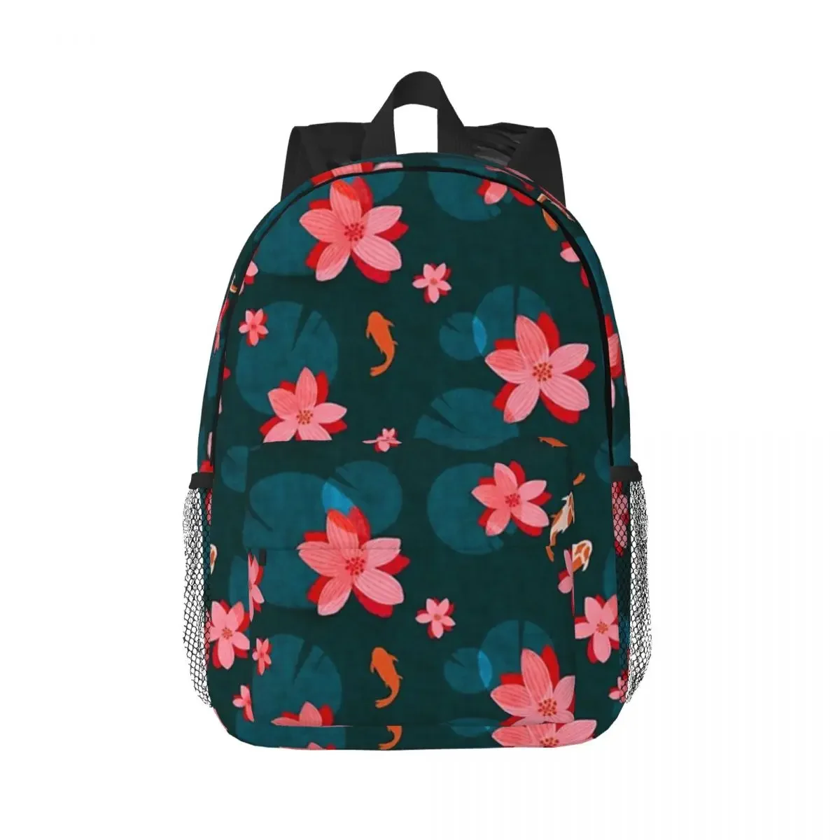Serene, Stravagante Koi Pond With Water Lillies Flowers And Pads Zaino Adolescente Bookbag Borsa Da Scuola Zaino Da Viaggio Borsa A Tracolla