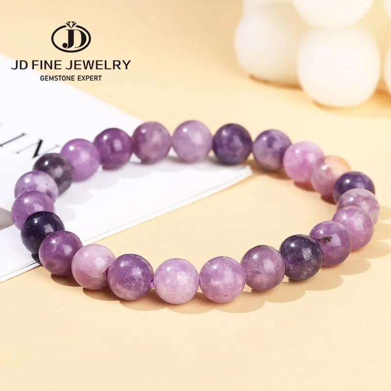 Jd Natural China Lepidolite Stone Bracciale Donna Fashion Single Circle Round Bead Energy Stretch Bracciale Balance Yoga Jewelry