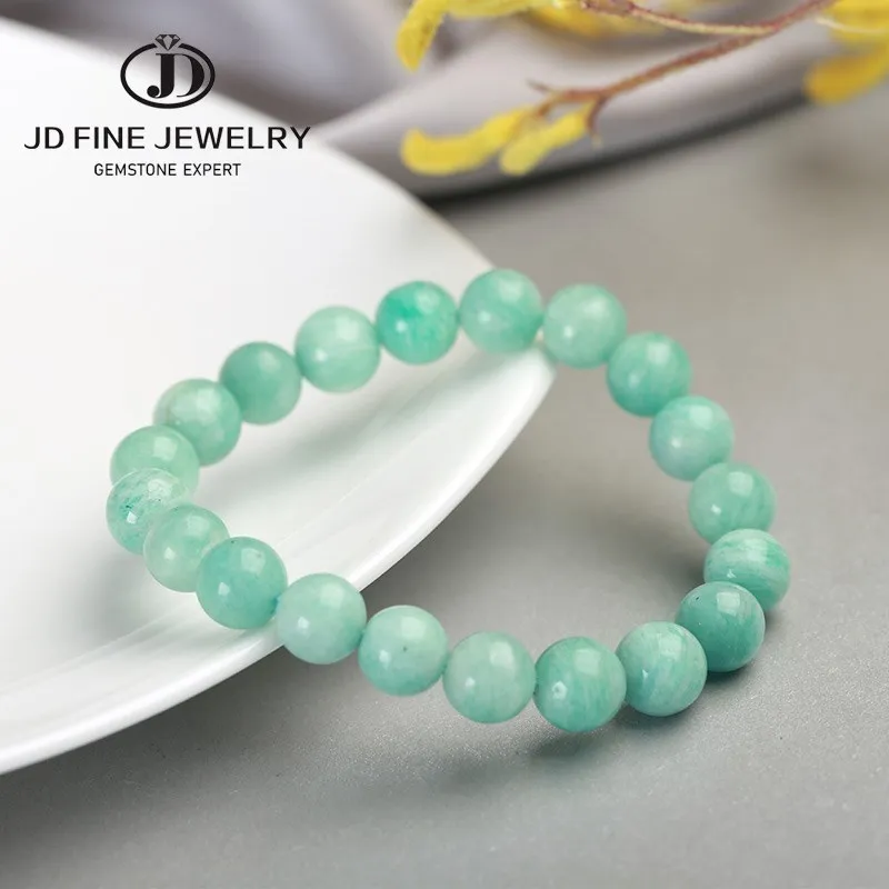 Jd Natural Stone Amazonite Beads Bracciali Donna Elegante Charm Reiki Round Stone Strand Bangles Regali Di Gioielli Di Moda Femminile