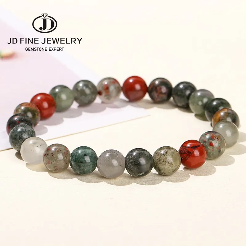 Jd Natural Africa Blood Jasper Stone Beaded Bracciale Donna Uomo Vintage Charm Energy Healing Single Circle Stretch Bangles Gift