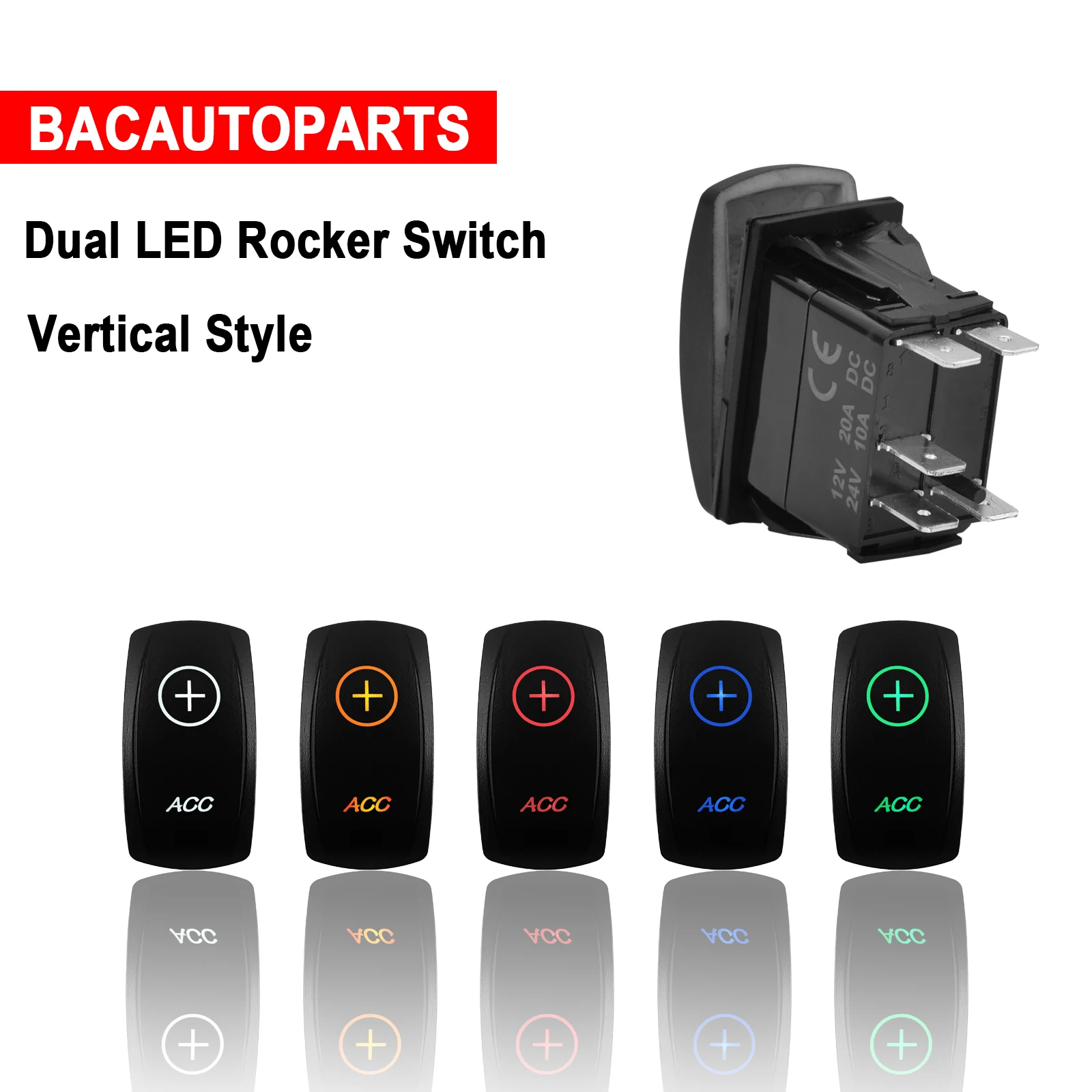 12V Spst 5Pin On Off Dual Led Light Acc Interruttore A Bilanciere Per Auto Motor Marine Accessori Per Barche Auto Truck Arb Style Waterproof Ip68