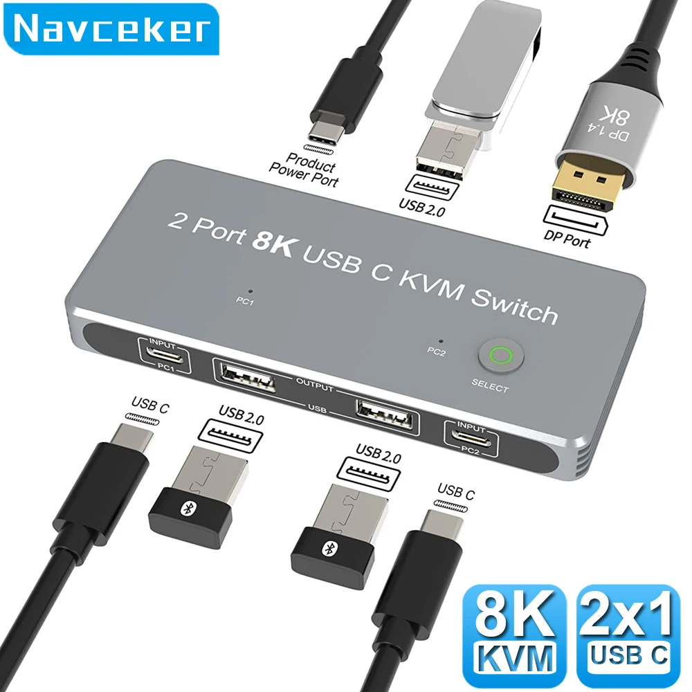 Navceker Thunderbolt 3 4 Usb C Kvm Switch 4K 144Hz Usb 2.0 Kvm Switch Usb 8K 60Hz 1080 @ 165Hz Usb Kvm Switcher Per Laptop Macbook