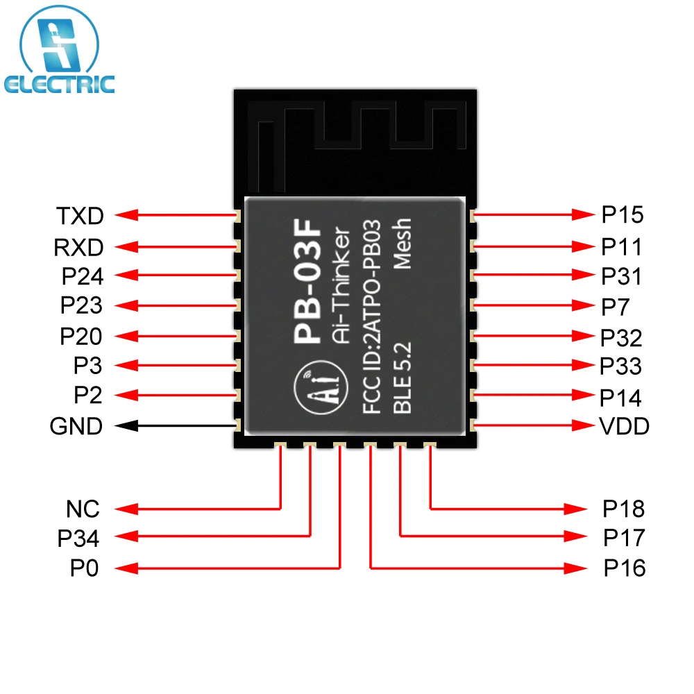 Ricetrasmettitore Wireless Compatibile Con Bluetooth Ble5.2 Modulo Integrato A Bassa Potenza Phy6252 Pb-03F Supporta L'Algoritmo Aes