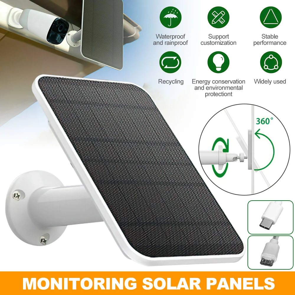 Pannello Solare 4W Per Eufy Eufycam Cam 2/2C/2C Pro/E/2 Pro Cam Staffe Girevoli Per Montaggio A Parete Resistenti Alle Intemperie Con Cavo Di Alimenta