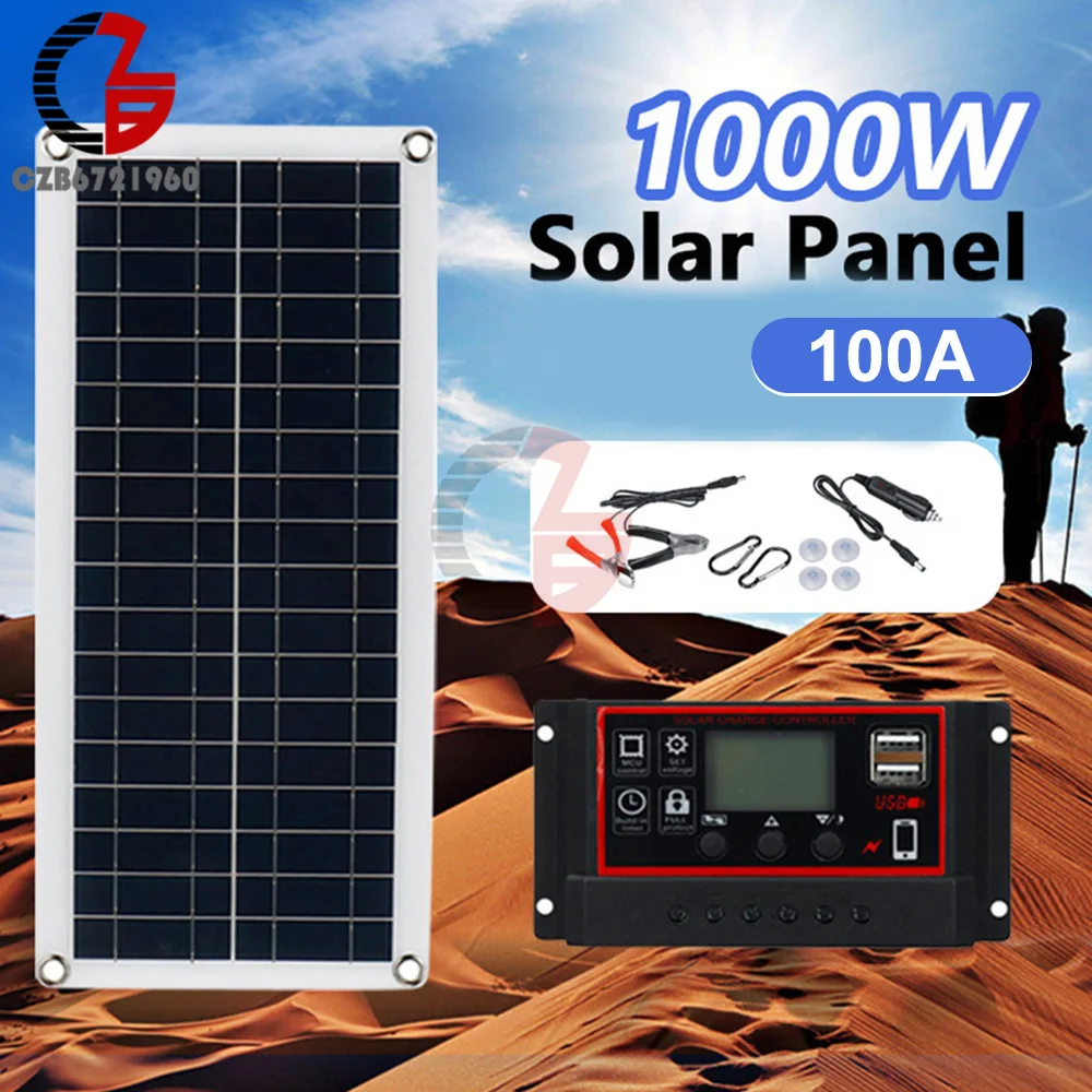 Caricabatteria Solare Da 1000W 12 V E Mantenitore Portatile Kit Di Ricarica Per Pannello Solare Da 12 Volt Per Auto Automotive Boat Rv Marine Inveter