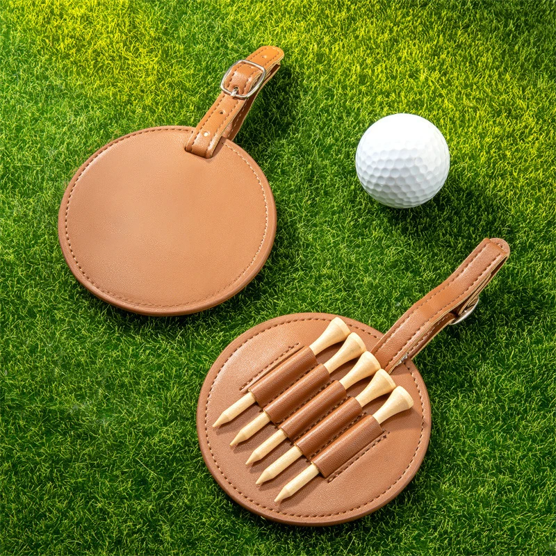 Golf Tee Holder Organizer Pu Leather Golf Tee Storage Bag 5 Tee Holes Hanging Belt For Men Women Blue Black Golf Accessories