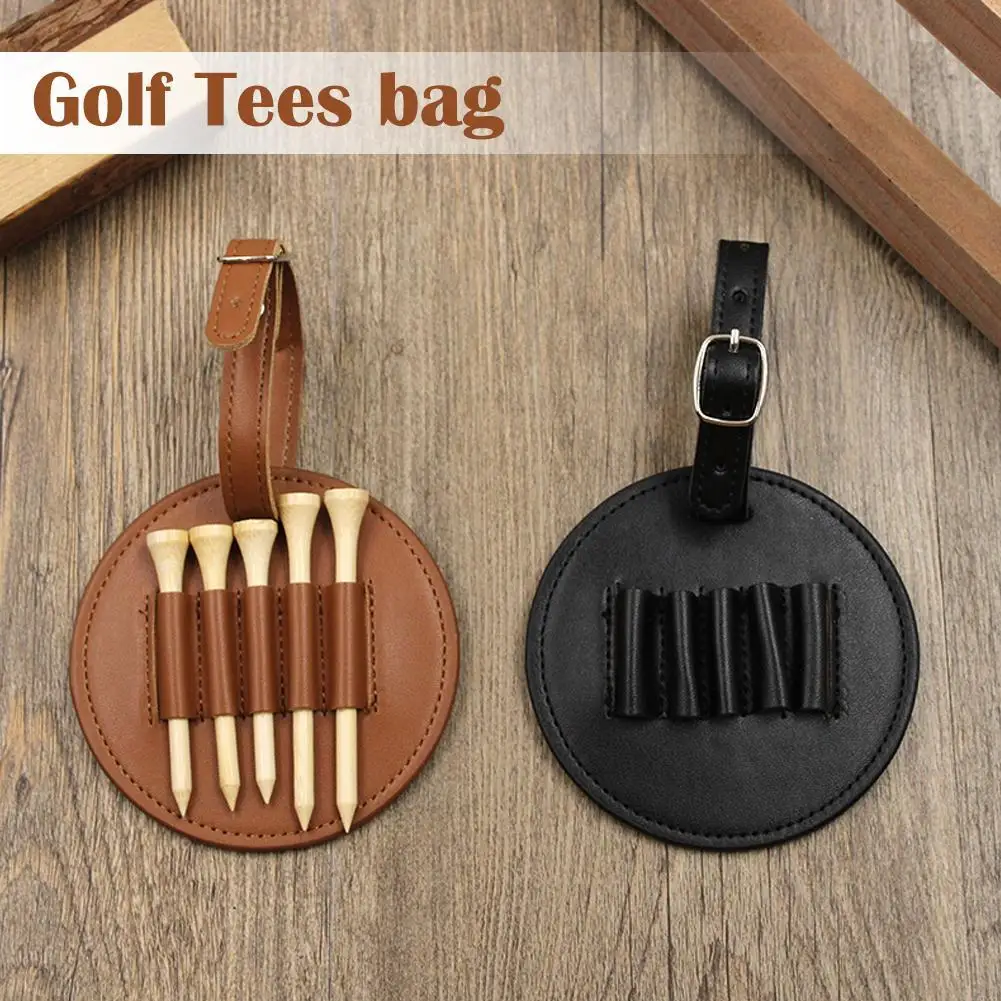 1 Pz Mini Golf Tees Bag Ball Stud Storage Cover In Pelle 5 Tee Holes Hanging For Men Women Brown Black Golf Accessori Pocket