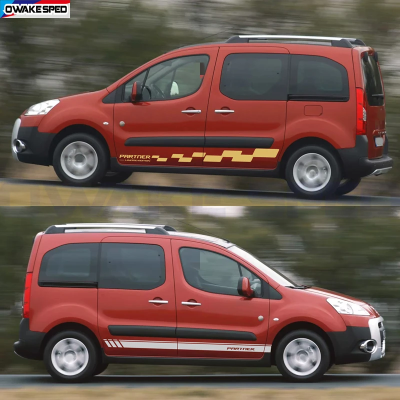 2 Pezzi Racing Lattices Sport Stripes Car Door Side Skirt Sticker Per Peugeot Partner Van Camper Accessori Per La Svolta Decalcomania Fuoristrada