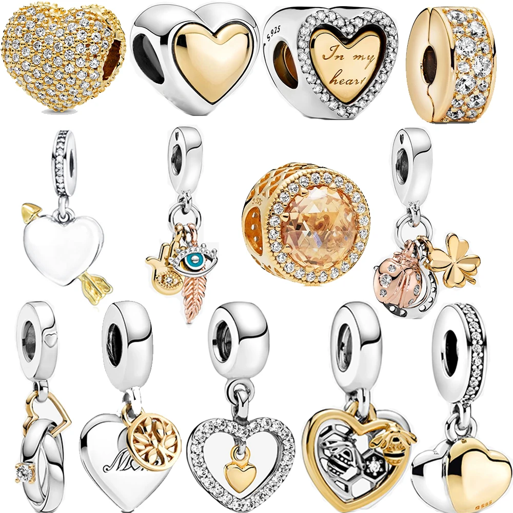100% Real 925 Sterling Silver In My Heart Love Bee Coccinella Evil Eyes Gold Charm Fit Original Brand Bracciale Gioielli Regalo Donna