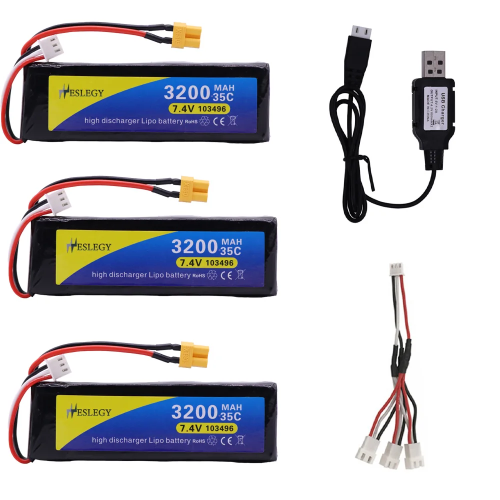 7.4 V 3200Mah 35C 2S Lipo Batteria Xt30 Spina Con Il Caricatore Usb Per Mjx Bugs 3 B3 Rc Quadcopter Pezzi Di Ricambio 7.4 V Giocattolo Parti Di Batter