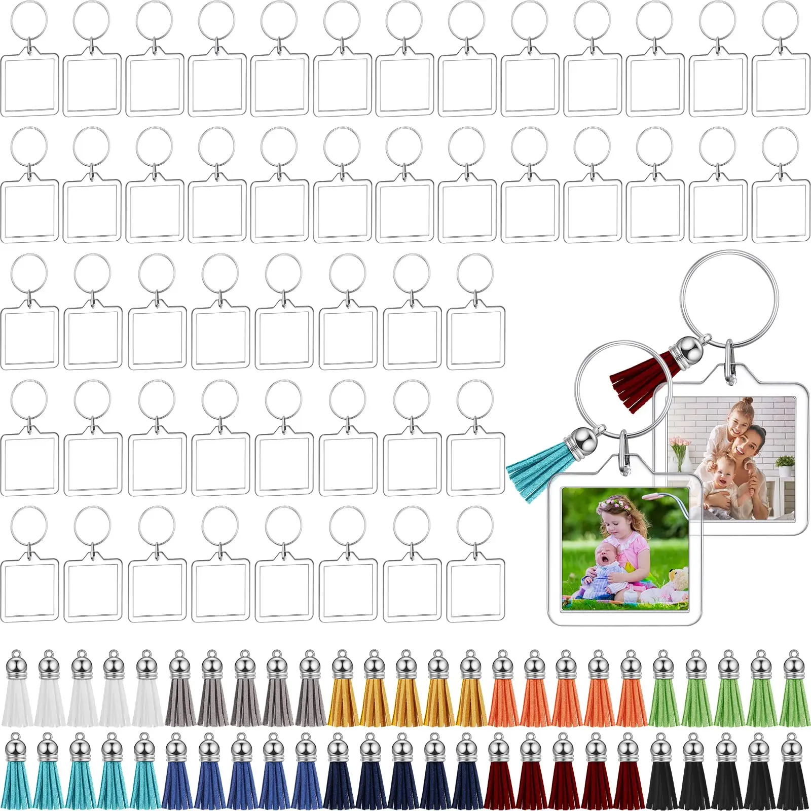 50/20Pcs Diy Acrylic Photo Frame Keychain Snap-In Custom Insert Photo Acrylic Blank Keyring Clear Picture Keyring Diy Project