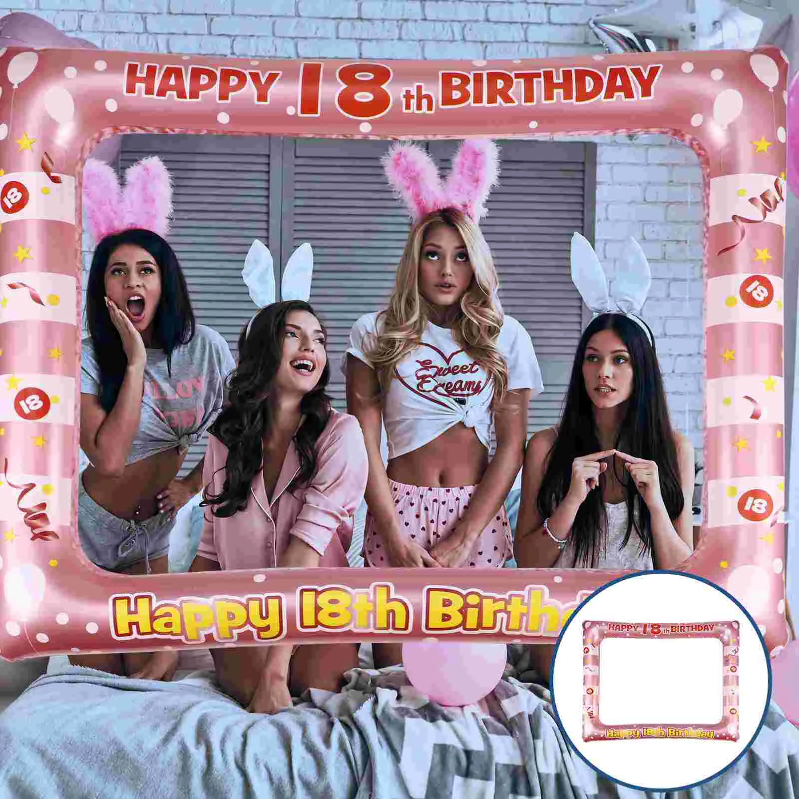 2Pcs Cornici Per Foto Happy 18Th Birthday Photo Booth Selfie Frame Balloon Compleanno Photo Booth Puntelli (18 Anni)