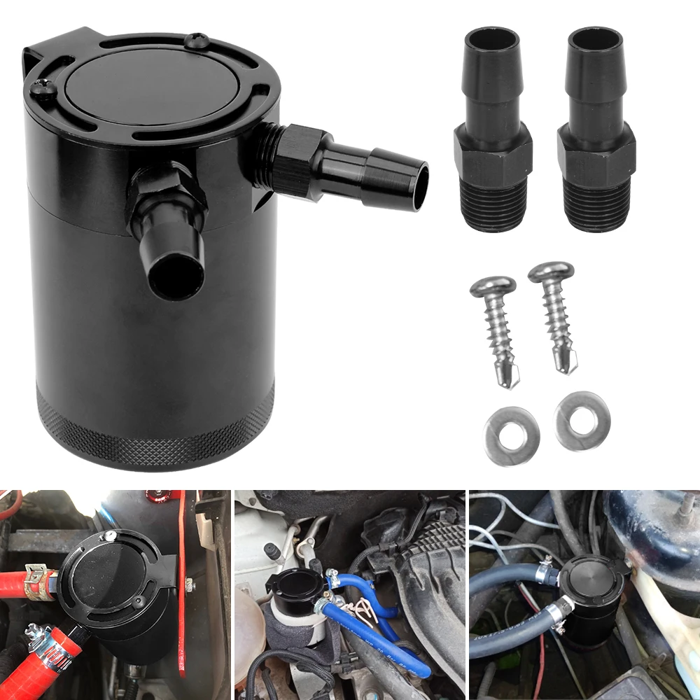 Fuel Tank Compact Baffled 2-Port Universal Car Parts Baffled Oil Tank Oil Catch Can Aluminum Reservoir Tank