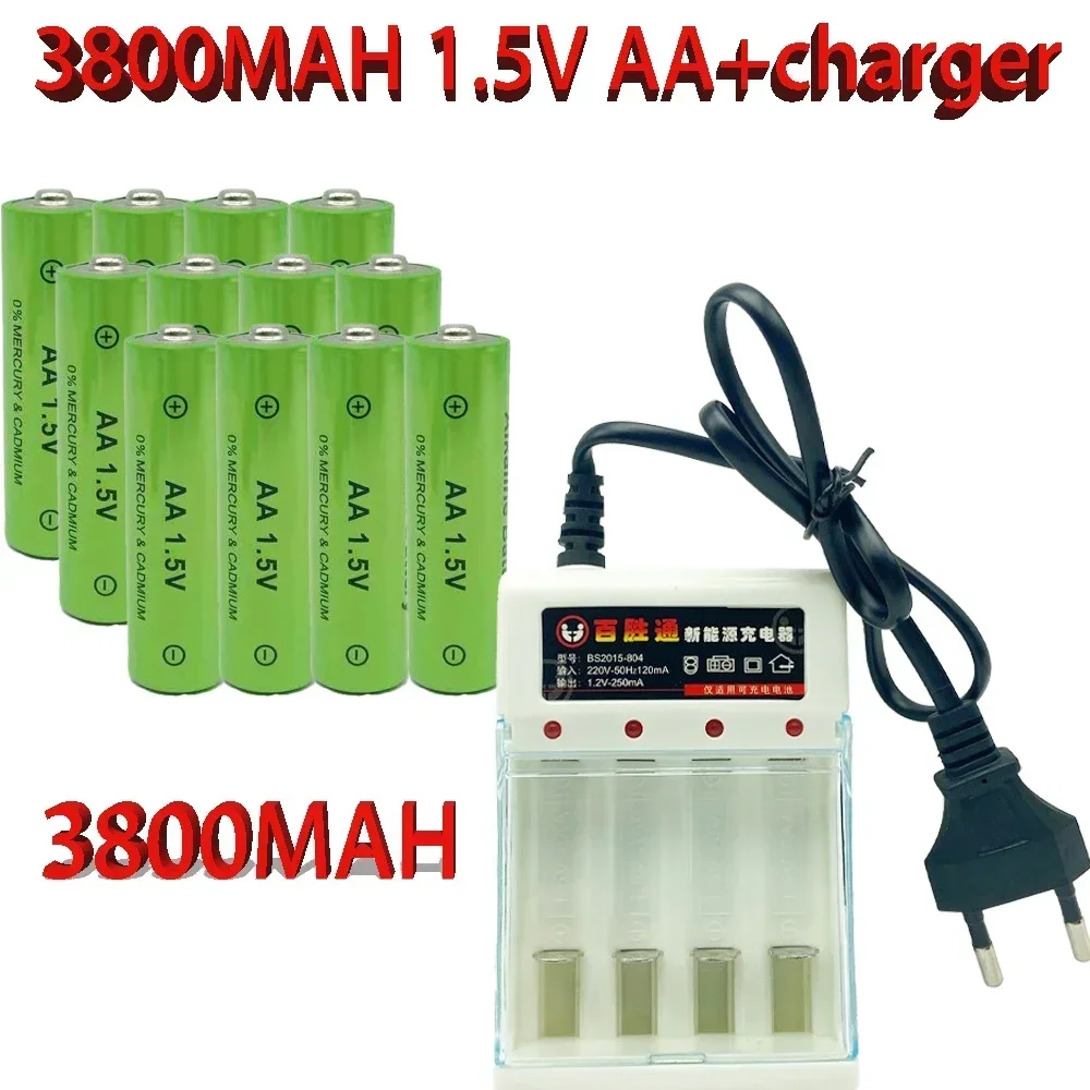 Nuova Batteria Ricaricabile Da 3800 Mah Aa 1.5V 3800 Mah A Pagamento Per Orologio Giocattoli Torcia Telecomando Fotocamera Batteria + Caricabatterie
