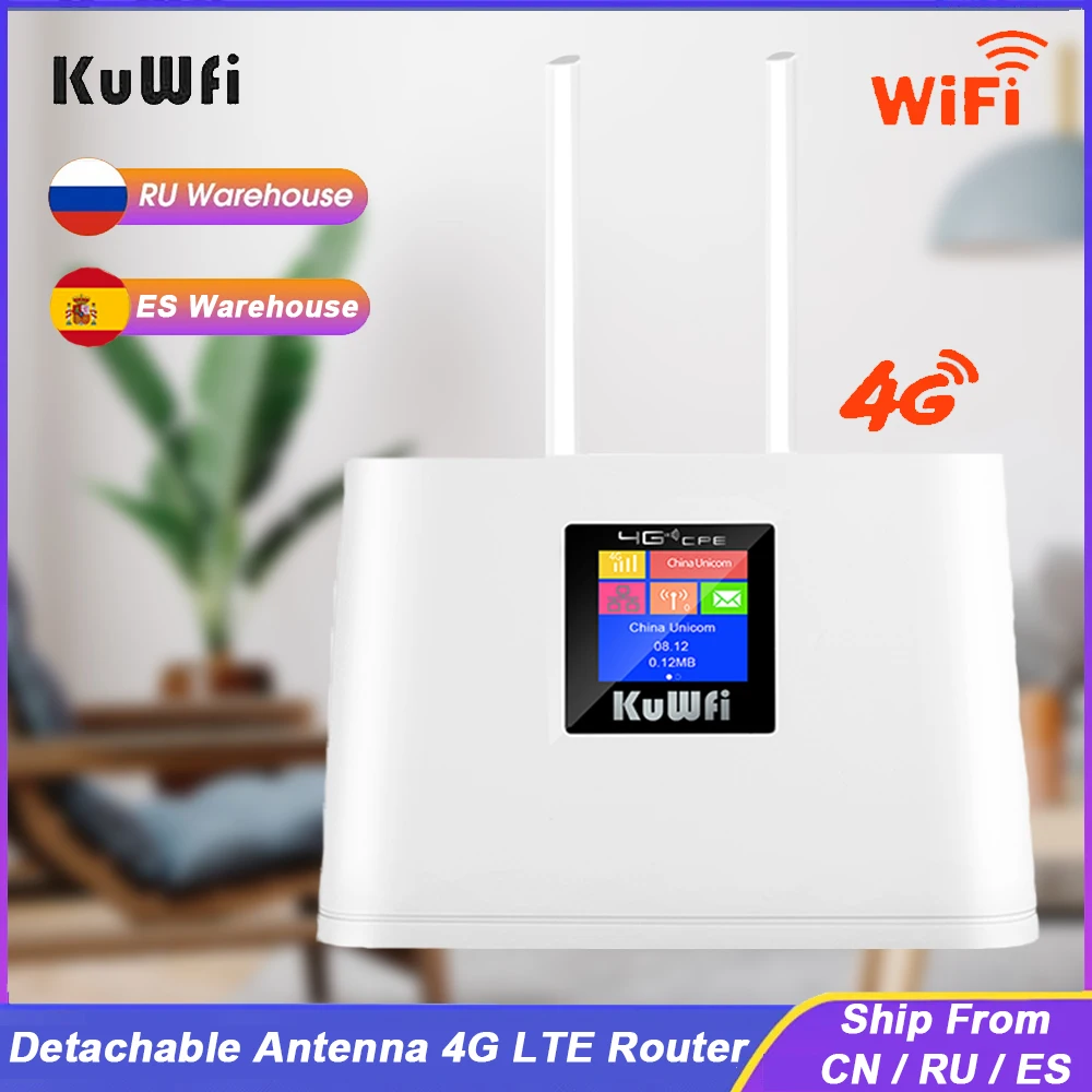 Kuwfi 150Mbps 4G Lte Router Router Wi-Fi Wireless Antenna Staccabile Con Slot Per Sim Card Hotspot Wi-Fi Con Display Lcd Intelligente