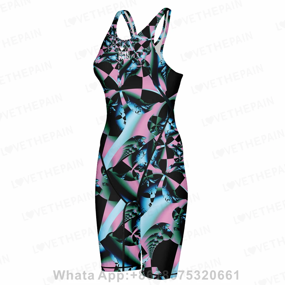 Love The Pain Women Kneeskin Open Back Tech Suit Beach Wear Costume Da Bagno Summer Pro Sports Swimwear Beach Wear Costume Da Bagno