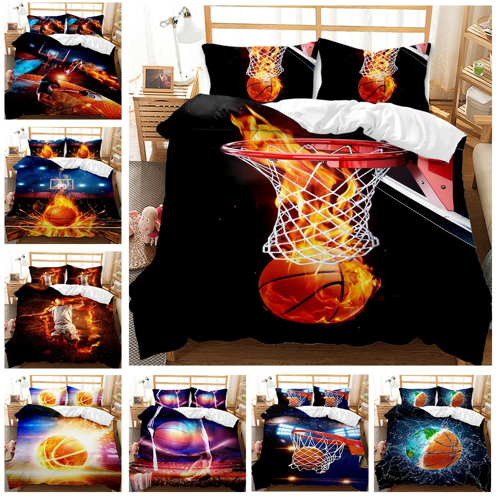 Fire Basketball Sports Boy Fun Kids Trapunta Durex Twin Full King Size 3 Pezzi Copripiumino Biancheria Da Letto Set Copriletto 240X220 200X200