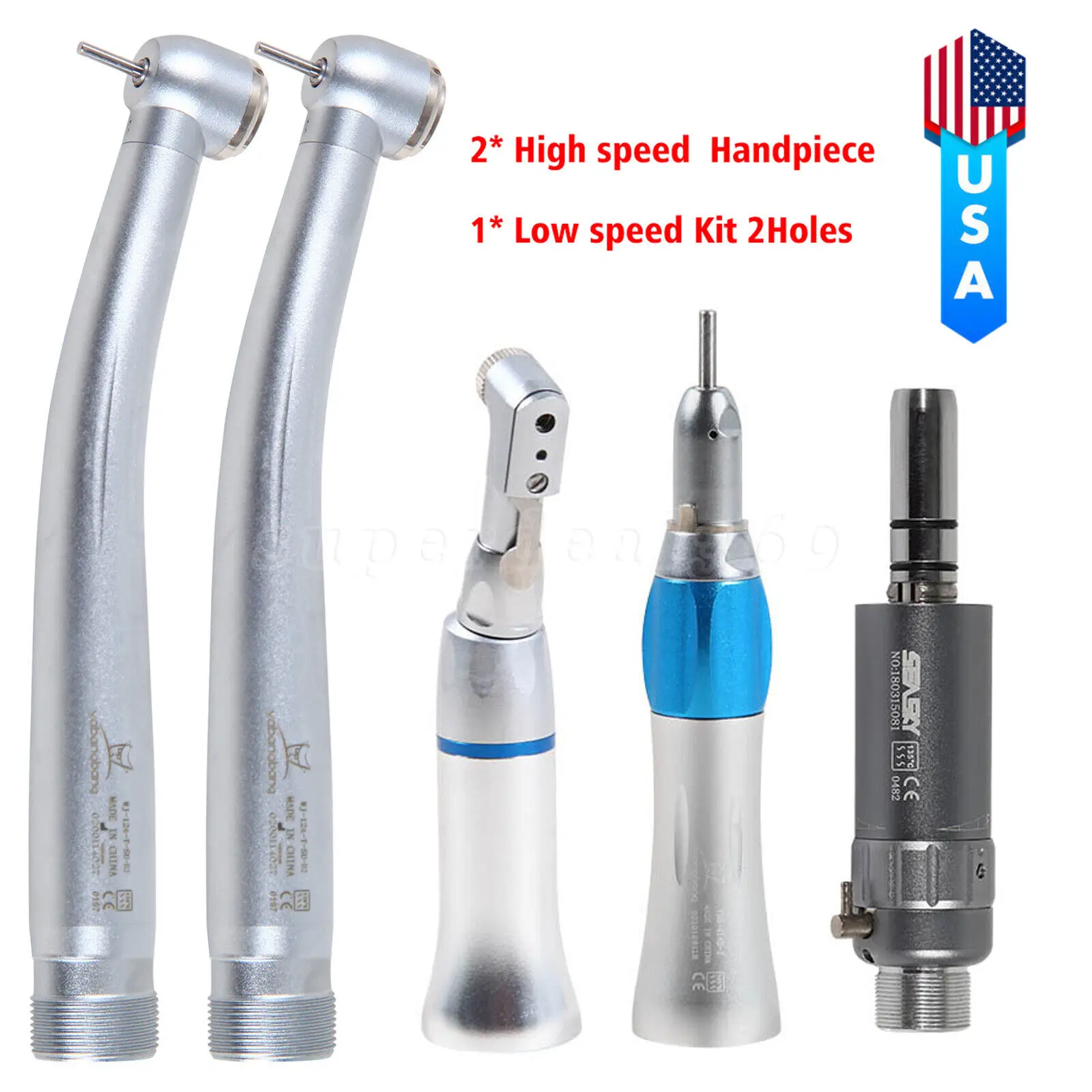 Nsk Pana Max Style Dental Large Head High/Low Slow Speed Straight Contrangolo Air Motor Handpiece Kit E-Type 2 Fori